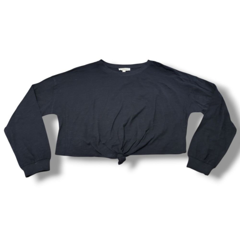 Mabel Top Size Small SM Oversized Long Sleeve T-Shirt Crop Top Front Tie T-Shirt